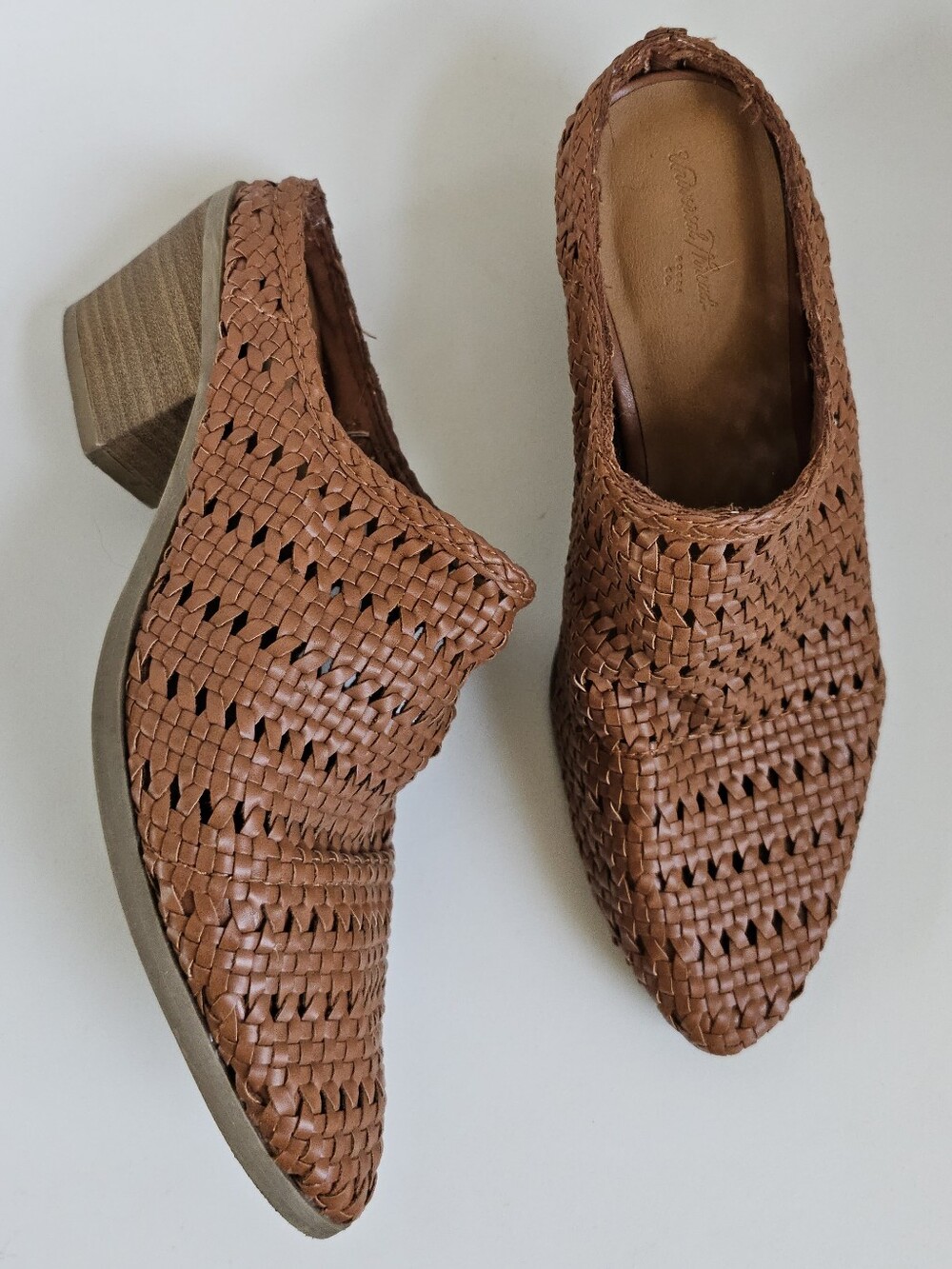 Woven Leather Mule Heels in Brown